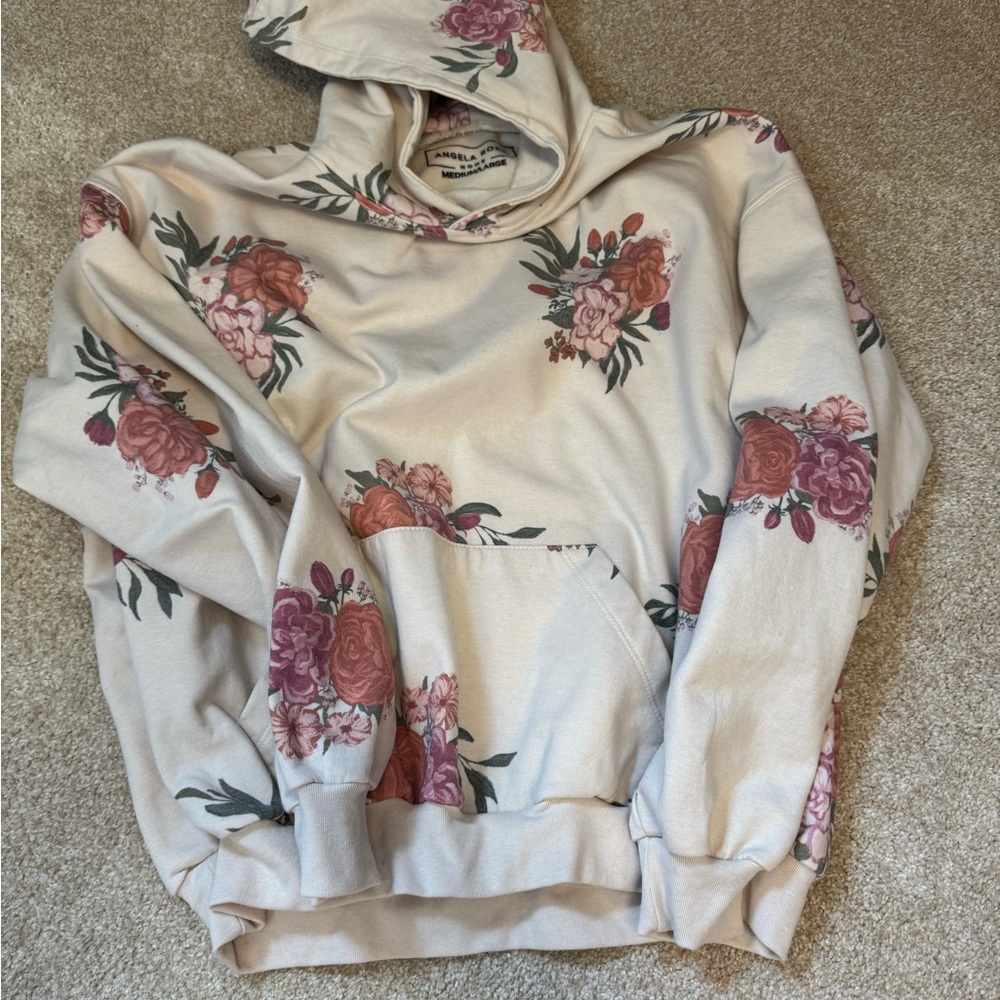 Cream and Pink Cowl Neck Sweater with Floral Design